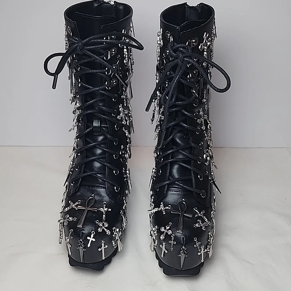 Dolls Kill Widow Idol Worship Charm Platform Boots Size 8 Goth Near New - Picture 3 of 14